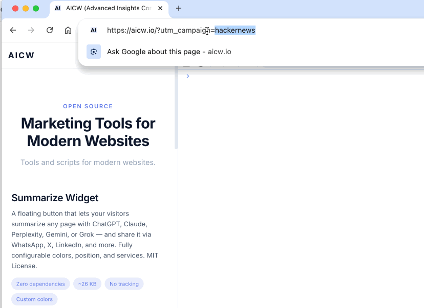 aicw params saver demo propogating utm_campaign= value